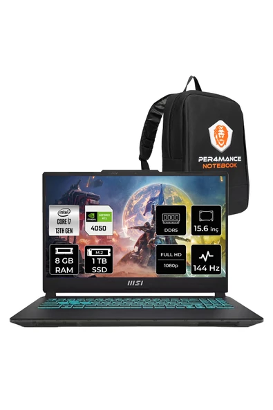 MSI CYBORG 15 A13VE i7 13620H 8GB 1TB SSD RTX4050/6GB 15.6" FHD 144Hz FDOS Gaming Laptop & PER4 Çanta ürün görseli 1