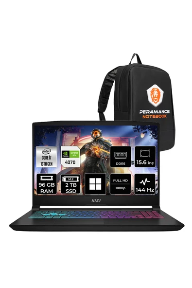 MSI KATANA 15 B13VGK i7 13620H 96GB 2TB SSD RTX4070/8GB 15.6" FHD 144Hz W11P Gaming Laptop & PER4 Çanta ürün görseli 1