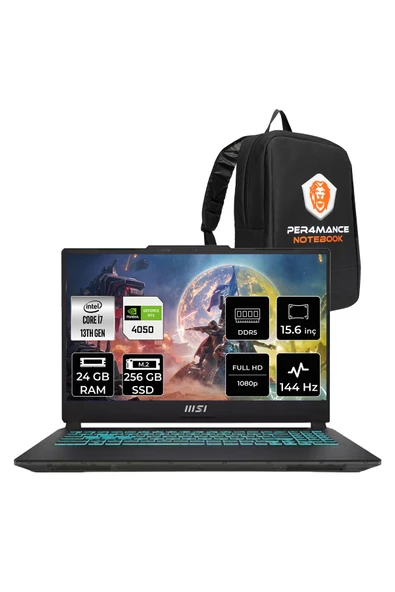 MSI CYBORG 15 A13VE i7 13620H 24GB 256GB SSD RTX4050/6GB 15.6" FHD 144Hz FDOS Gaming Laptop & PER4 Çanta ürün görseli 1
