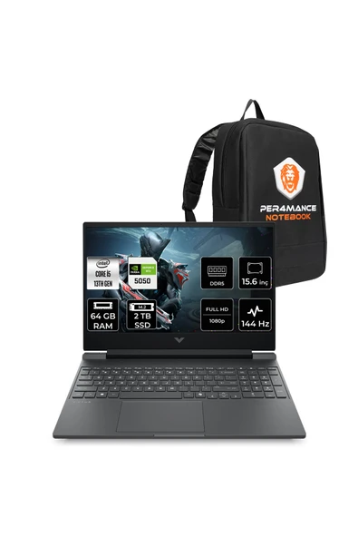 HP Victus 15 i5-13420H 64GB 2TB SSD RTX5050/8GB 15.6'' FHD 144Hz FDOS Gaming Laptop & Per4 ÇANTA ürün görseli 1