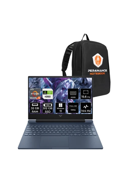 HP Victus 15 R5 8645HS 32GB RAM 512GB SSD RTX4060/8GB 144Hz 15.6'' FHD W11P Gaming Laptop & ÇANTA ürün görseli 1