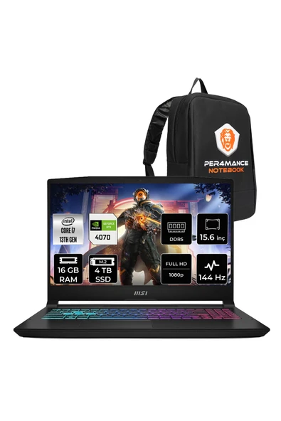 MSI KATANA 15 B13VGK i7 13620H 16GB 4TB SSD RTX4070/8GB 15.6" FHD 144Hz FDOS Gaming Laptop & PER4 Çanta ürün görseli 1