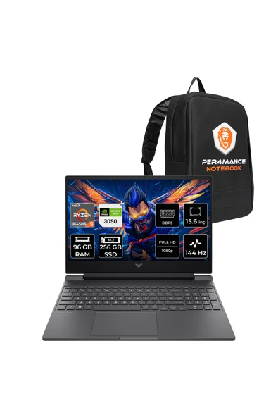 HP Victus 15 R5 8645HS 96GB RAM 256GB SSD RTX3050/6GB 144Hz 15.6'' FHD FDOS Gaming Laptop & ÇANTA ürün görseli 1