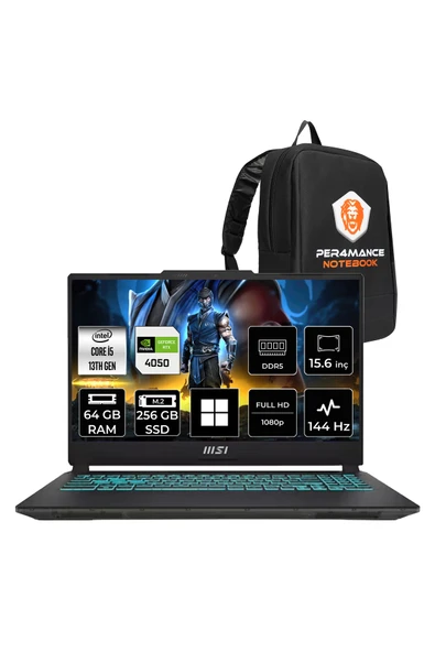 MSI CYBORG 15 A13VE i5 13420H 64GB 256GB SSD RTX4050/6GB 15.6" FHD 144Hz W11H Gaming Laptop & PER4 Çanta ürün görseli 1