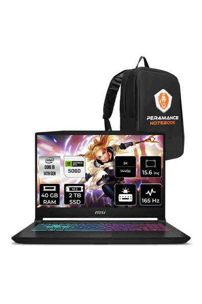MSI Katana 15 HX i9-14900HX 40GB 2TB SSD RTX5060/8GB 15.6" 2K QHD 165Hz FDOS Gaming Laptop B14WFK ürün görseli 1