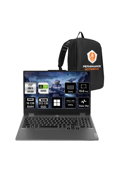 LENOVO LOQ 15IRX10 i5 14500HX 16GB 256GB SSD RTX5050/8GB 100W 15.6" FHD 144Hz W11H Gaming Laptop ürün görseli 1