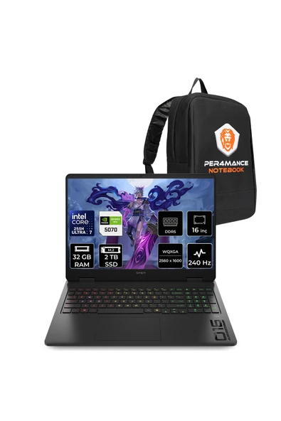 HP Omen Slim 16 Ultra 7 255H 32GB 2TB SSD RTX5070/8GB 16" WQXGA 240Hz 3 ms IPS FDOS Gaming Laptop ürün görseli 1
