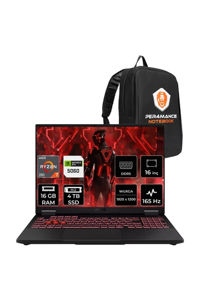 ASUS TUF A16 Ryzen 7 260 16GB 4TB SSD RTX5060/8GB 16" WUXGA 165Hz FDOS Gaming Laptop FA608UM ürün görseli 1