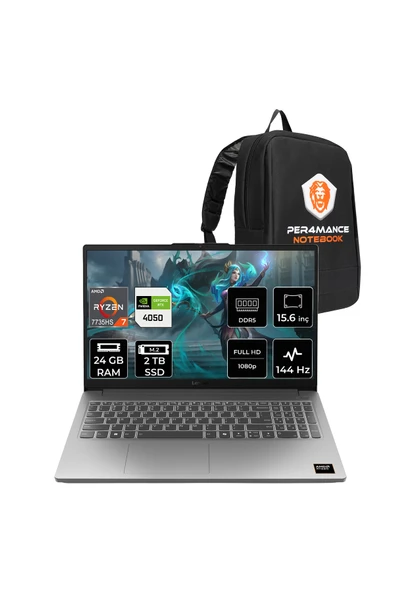 LENOVO LOQ 15ARP10E R7 7735HS 24GB 2TB SSD RTX4050/6GB 65W 15.6" FHD 144Hz FDOS Gaming Laptop ürün görseli 1