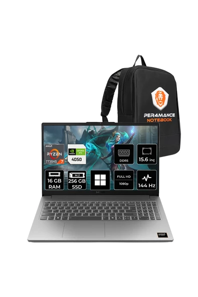 LENOVO LOQ 15ARP10E R7 7735HS 16GB 256GB SSD RTX4050/6GB 65W 15.6" FHD 144Hz W11H Gaming Laptop ürün görseli 1