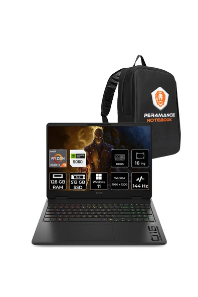 HP Omen 16 Ryzen 9 8940HX 128GB 512GB SSD RTX5060/8GB 16" WUXGA 144Hz W11P Gaming Laptop ürün görseli 1