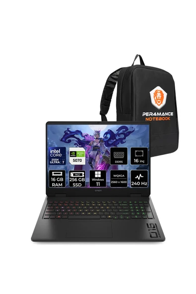 HP Omen Slim 16 Ultra 7 255H 16GB 256GB SSD RTX5070/8GB 16" WQXGA 240Hz 3 ms IPS W11H Gaming Laptop ürün görseli 1