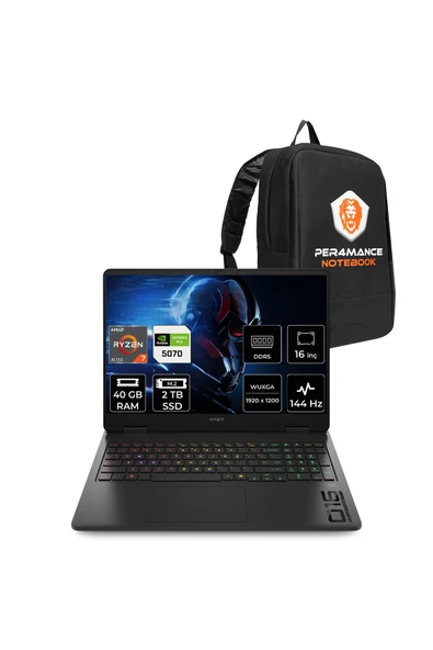 HP Omen 16 Ryzen AI 7 350 40GB 4TB SSD RTX5070/8GB 16" FHD+ 144Hz FDOS Gaming Laptop & Çanta ürün görseli 1
