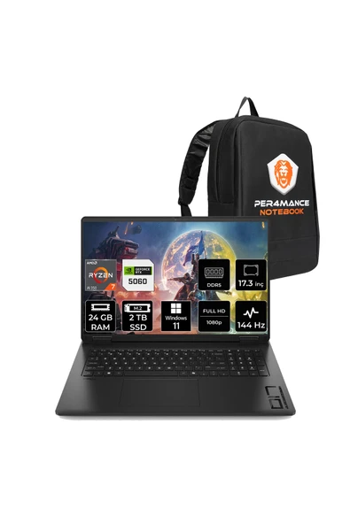 HP Omen 17 Ryzen AI 7 350 24GB 2TB SSD RTX5060/8GB 17.3" FHD 144Hz W11H Gaming Laptop & Çanta ürün görseli 1