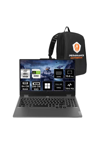 LENOVO LOQ 15IRX10 i5 14500HX 64GB 256GB SSD RTX5050/8GB 100W 15.6" FHD 144Hz W11H Gaming Laptop ürün görseli 1