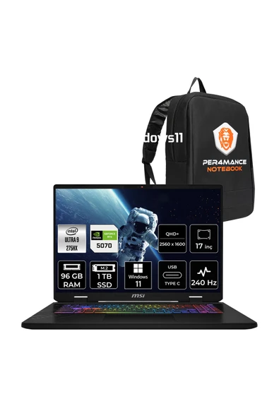 MSI Crosshair 17 HX AI Ultra 9 275HX 96GB 1TB SSD RTX5070/8GB 115W 17" 2K QHD+ 240Hz W11H Gaming ürün görseli 1