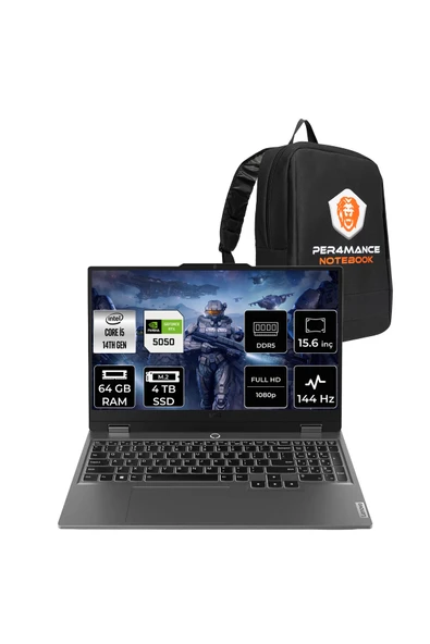 LENOVO LOQ 15IRX10 i5 14500HX 64GB 4TB SSD RTX5050/8GB 100W 15.6" FHD 144Hz FDOS Gaming Laptop ürün görseli 1