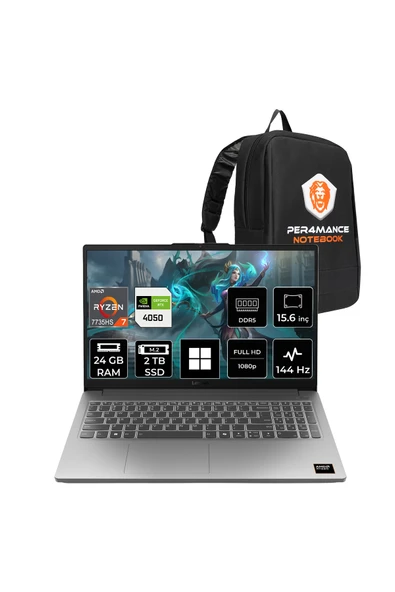 LENOVO LOQ 15ARP10E R7 7735HS 24GB 2TB SSD RTX4050/6GB 65W 15.6" FHD 144Hz W11H Gaming Laptop ürün görseli 1