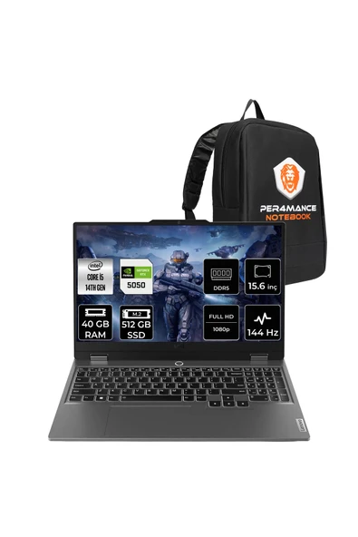 LENOVO LOQ 15IRX10 i5 14500HX 40GB 512GB SSD RTX5050/8GB 100W 15.6" FHD 144Hz FDOS Gaming Laptop ürün görseli 1