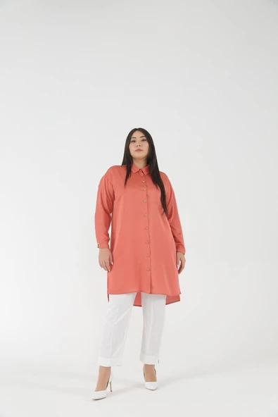 Müsemma Oversize Gömlek Yaka Midi Kadın Gömlek - Günlük Şıklık ürün görseli 1