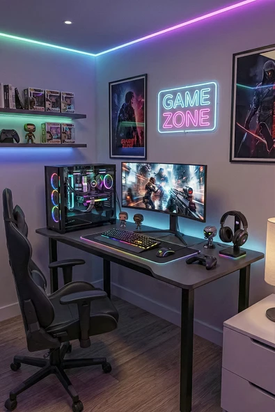 RETOHOME Antrasit Oyun Çalışma Masası 140 cm. Gaming Masa Ofis Masası 7140 ANTRASİT ürün görseli 1