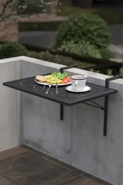 Retodesign LAZER KESİM KATLANIR METAL BALKON MASASI Siyah ürün görseli 1