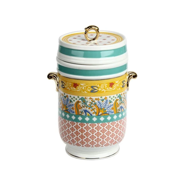 Lucky Art LYHD 599 Eliana Bone China Desenli Porselen Kulplu Kavanoz 22cm ürün görseli 1