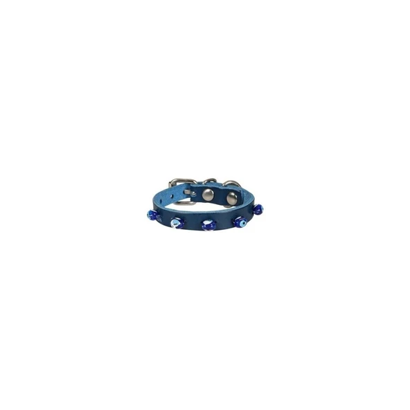 Cattie Gerçek Deriden El Yapımı Boncuklu Kedi Boyun Tasması 1x14-18cm - Royal Blue ürün görseli 1