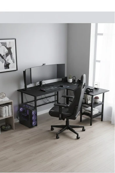 Retodesign SİYAH KÖŞE OYUNCU ÇALIŞMA MASASI. GAMİNG MASA 8001 Siyah ürün görseli 1