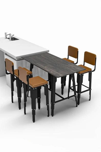 Retodesign LOTUS 60/120 BAR MASASI 4 SANDALYELİ TAKIM 9200 Siyah ürün görseli 1