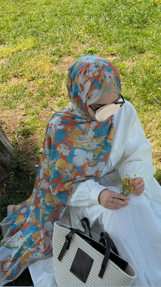 Pamuklu Garden Desen Şal-Orange ürün görseli 1