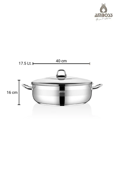 Saphire Paslanmaz Çelik 40 cm Çelik Kapaklı Basık Tencere - Resim 3