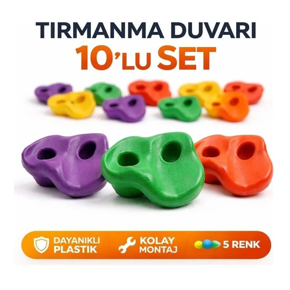 Tırmanma Duvarı Tutamağı 10'lu Set | Plastik Tırmanma Taşı | Duvar Tırmanma Aparatı ürün görseli 1