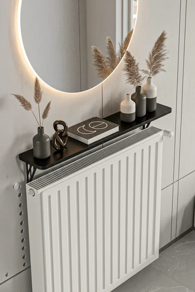 Retodesign Montajsız Siyah Petek Üstü Metal Raf, Kalorifer Peteği Raf Dresuar Uçan Raf 60 Cm. 30060 Siyah ürün görseli 1