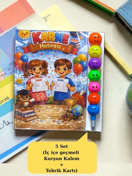 Karne Hediyesi 5 Set Kurşun Kalem ve Tebrik Kartı ürün görseli 1