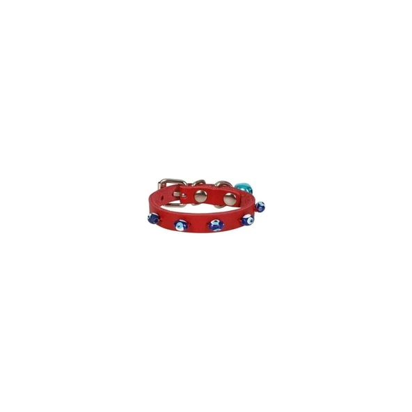Cattie Gerçek Deriden El Yapımı Boncuklu Kedi Boyun Tasması 1x14-18cm - Red ürün görseli 1