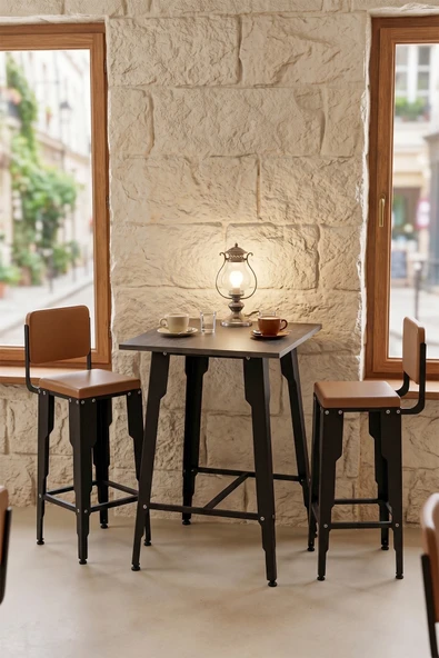 Retodesign LOTUS KARE BAR 2 SANDALYELİ TAKIM 9102 Siyah ürün görseli 1