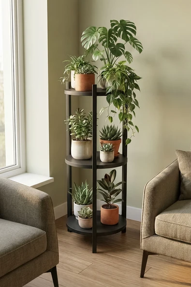 Retodesign 3 RAFLI SİYAH YUVARLAK ÇİÇELİK RAF, ÇOK AMAÇLI RAF 2300 Siyah ürün görseli 1