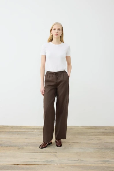 Terzi Dükkanı Minimalist Keten Pantolon - Bel Bağcıklı Geniş Paça ürün görseli 1