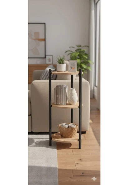 Retodesign 3 RAFLI ÇAM YUVARLAK ÇİÇELİK RAF, ÇOK AMAÇLI RAF 2300 ATLANTİK ÇAM ürün görseli 1