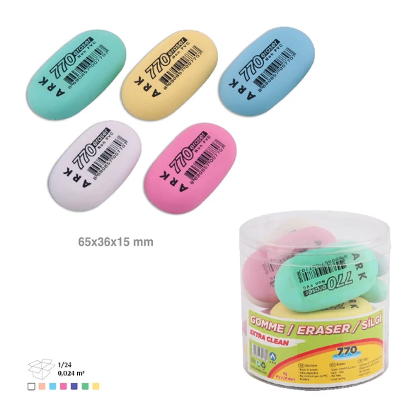 Ark Oval Yumuşak Silgi Seti 5 Adet Karışık Pastel Renkler ürün görseli 1