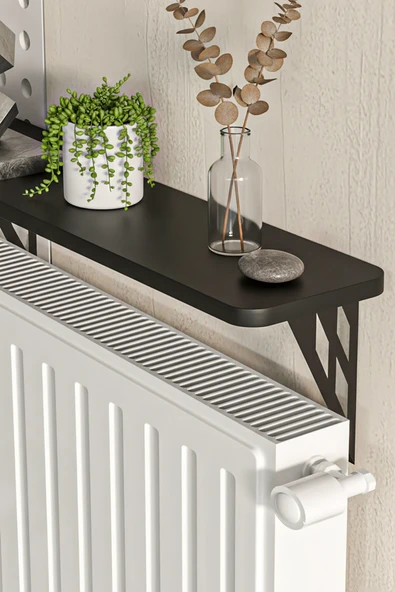 Retodesign 80 cm.Montajsız Siyah Petek Üstü Metal Raf, Kalorifer Peteği Raf Dresuar Uçan Raf 30080 Siyah ürün görseli 1