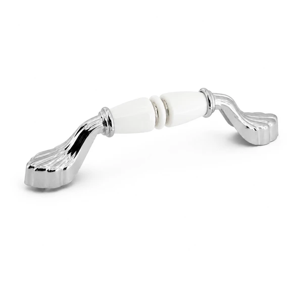Vionel Porselen Beyaz Krom Kulp 128 mm 12.8 cm Mobilya Çekmece Dolabı Dolap Kapak Kulplar Kulb Kulpu ürün görseli 1