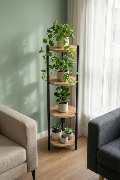 Retodesign 4 RAFLI ÇAM YUVARLAK ÇİÇELİK RAF, ÇOK AMAÇLI RAF 2400 Atlantik çam ürün görseli 1