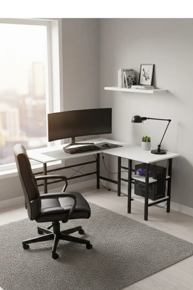 Retodesign BEYAZ KÖŞE OYUNCU ÇALIŞMA MASASI. GAMİNG MASA 8002 BEYAZ ürün görseli 1