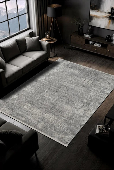 Fabay CT027A Gri Halı Modern Desenli Pamuk Taban Salon Halısı Yatak Odası Koridor 100 X 200 GRI ürün görseli 1