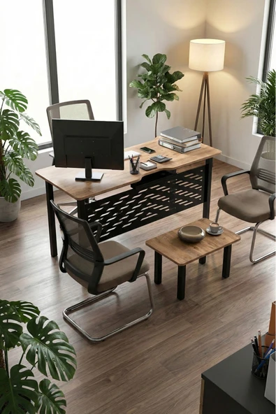 Retodesign SEHPALI BÜRO MASASI ,OFİS MASASI, 140 CM. ÇALIŞMA MASASI TAKIMI 5141 ATLANTİK ÇAM ürün görseli 1