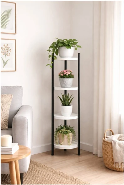 Retodesign 4 RAFLI BEYAZ YUVARLAK ÇİÇELİK RAF, ÇOK AMAÇLI RAF 2401 Beyaz ürün görseli 1