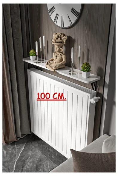 Retodesign Montajsız Beyaz Petek Üstü Metal Raf, Kalorifer Peteği Raf Dresuar Uçan Raf 100 Cm 100100 Beyaz ürün görseli 1