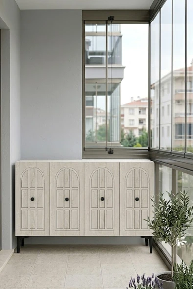 KA1218BT WİNDO Konsol ve Tv Sehpası Beyaz-Traverten 120cm ürün görseli 1
